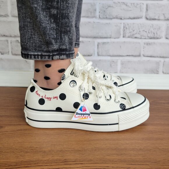 ❤️Converse Chuck Taylor Lift Platform Polka Dots 9.5 Women Shoes White A10689C❤️ - Picture 4 of 16